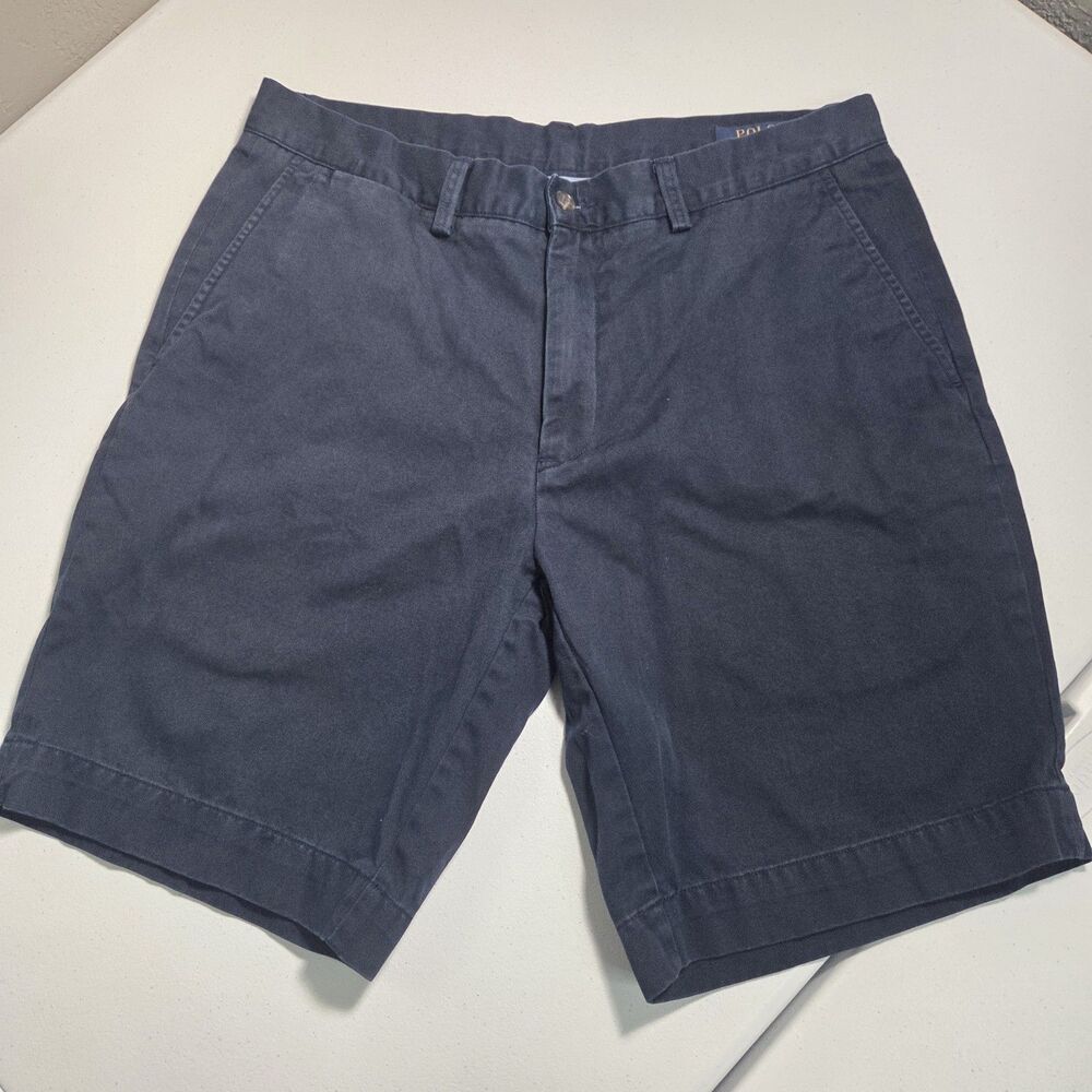 Polo Ralph Lauren Chino Shorts Mens 33 Navy Blue Classic Fit 9 Inch Flat Front